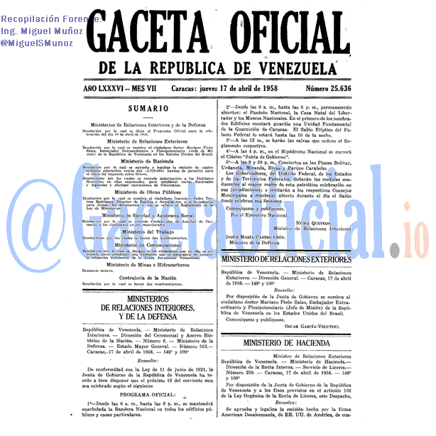 Gaceta Oficial 25636 del 17 Abril 1958