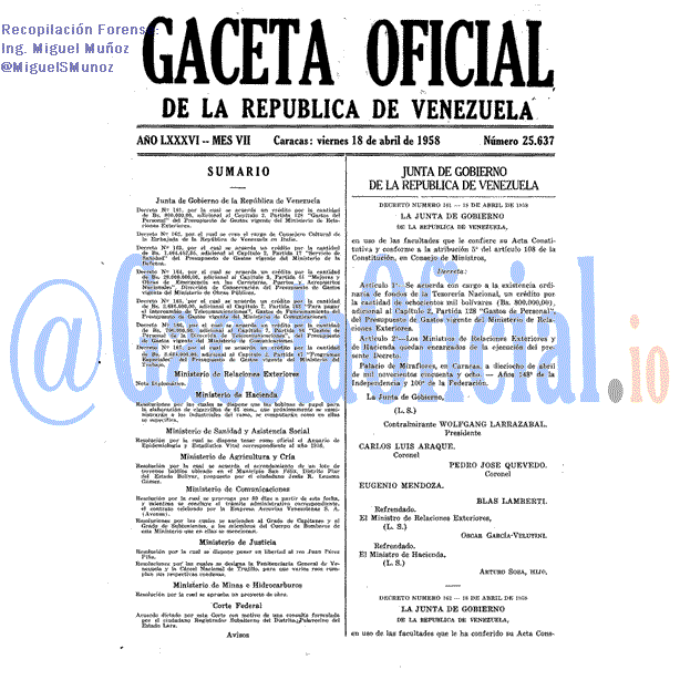 Gaceta Oficial 25637 del 18 Abril 1958