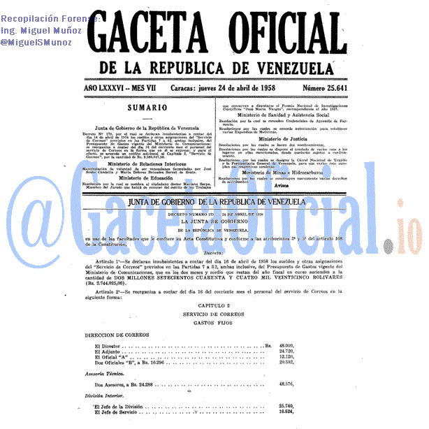 Gaceta Oficial 25641 del 24 Abril 1958