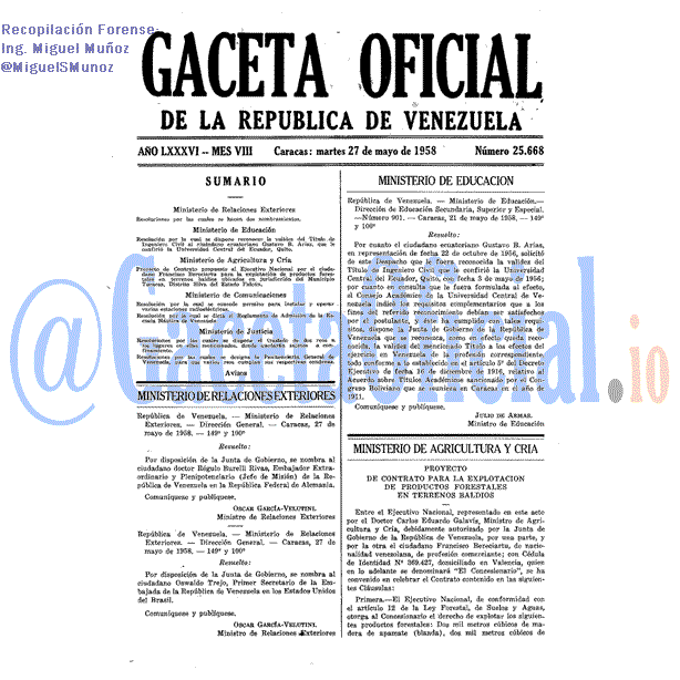 Gaceta Oficial 25668 del 27 Mayo 1958