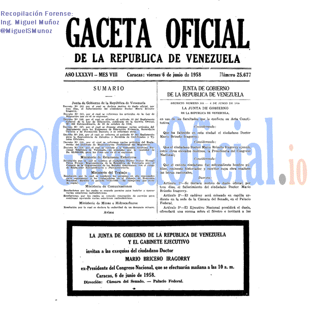 Gaceta Oficial 25677 del 6 Junio 1958