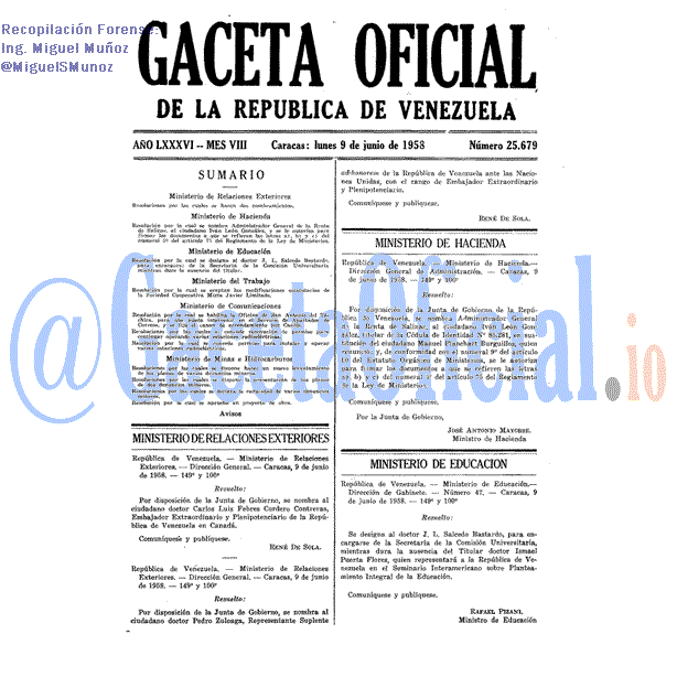 Gaceta Oficial 25679 del 9 Junio 1958