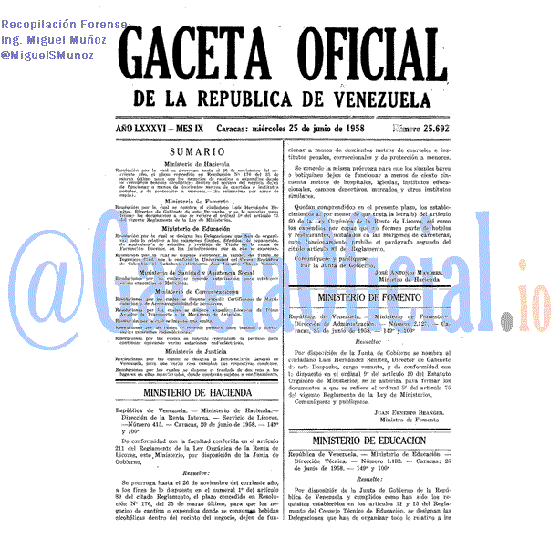 Gaceta Oficial 25692 del 25 Junio 1958