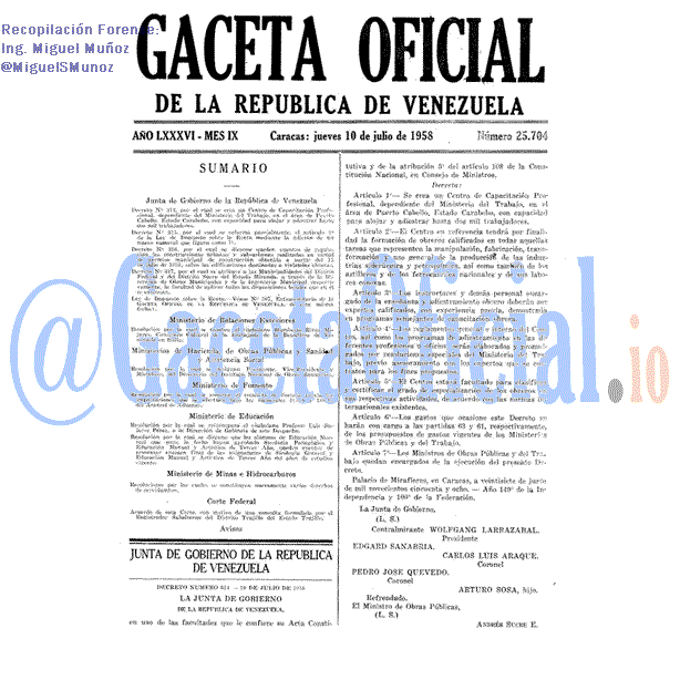 Gaceta Oficial 25704 del 10 Julio 1958