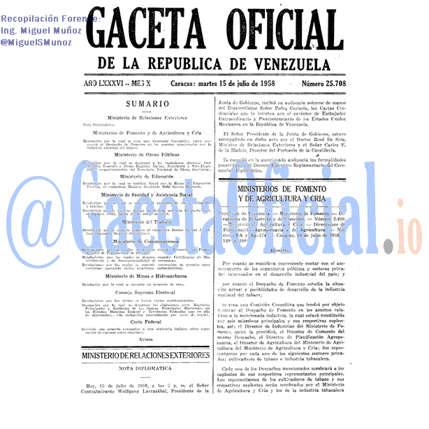 Gaceta Oficial 25708 del 15 Julio 1958