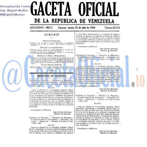 Gaceta Oficial 25714 del 22 Julio 1958
