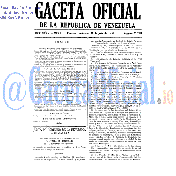 Gaceta Oficial 25720 del 30 Julio 1958