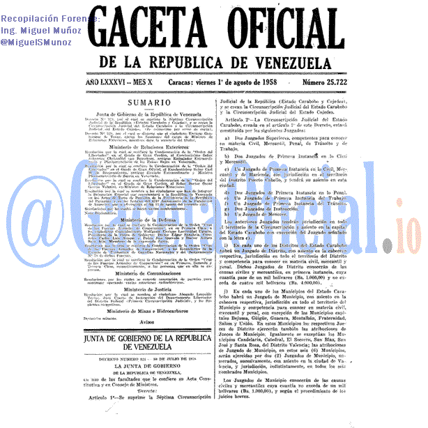 Gaceta Oficial 25722 del 1 Agosto 1958