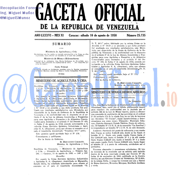 Gaceta Oficial 25735 del 16 Agosto 1958