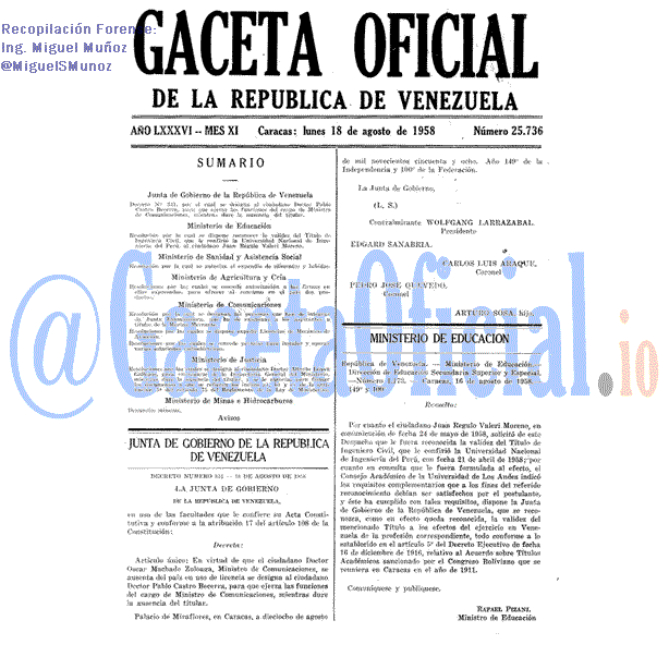 Gaceta Oficial 25736 del 18 Agosto 1958