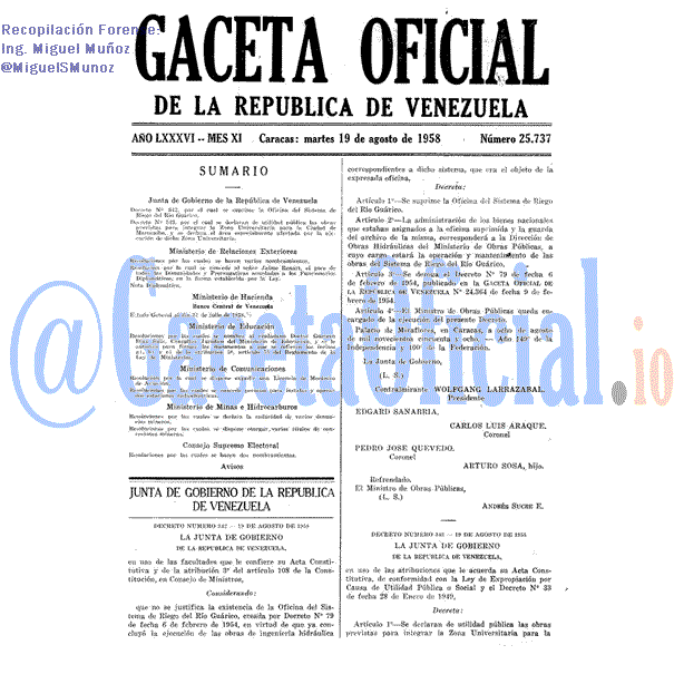 Gaceta Oficial 25737 del 19 Agosto 1958