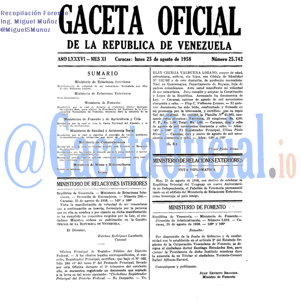 Gaceta Oficial 25742 del 25 Agosto 1958