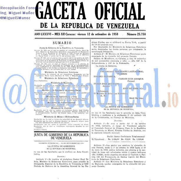 Gaceta Oficial 25758 del 12 Septiembre 1958