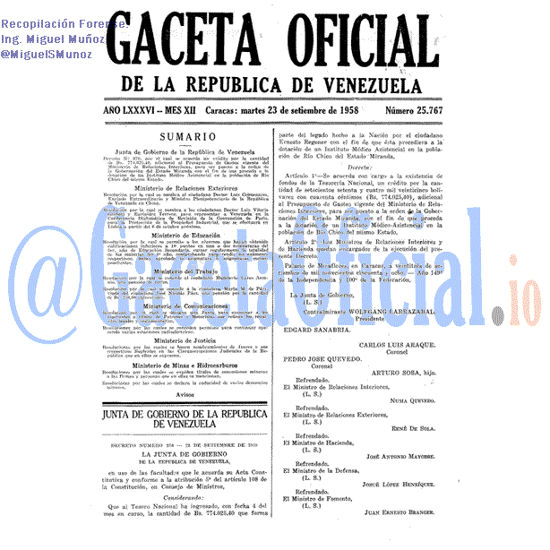 Gaceta Oficial 25767 del 23 Septiembre 1958