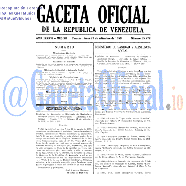 Gaceta Oficial 25772 del 29 Septiembre 1958