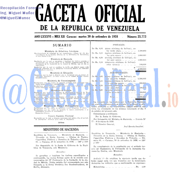 Gaceta Oficial 25773 del 30 Septiembre 1958