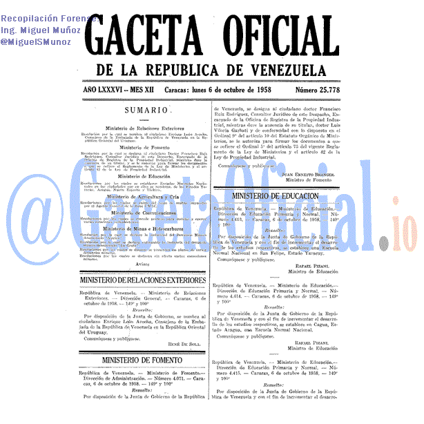Gaceta Oficial 25778 del 6 Octubre 1958