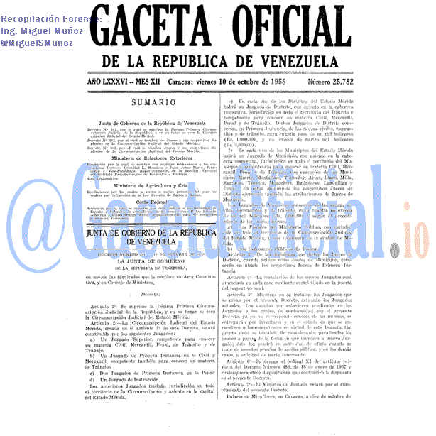 Gaceta Oficial 25782 del 10 Octubre 1958