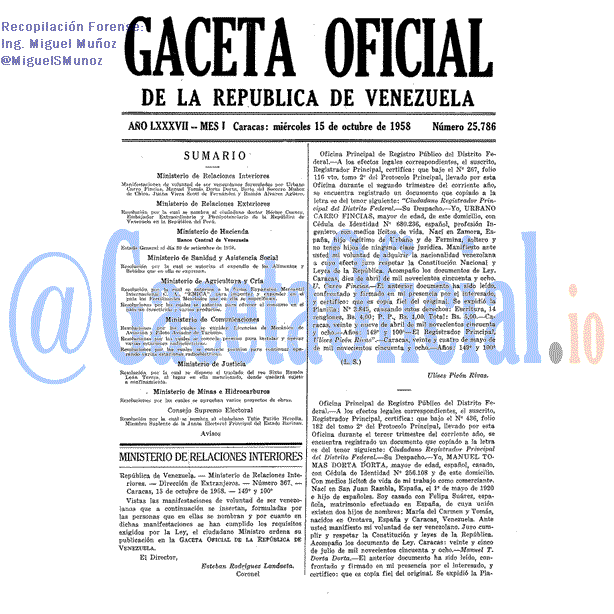 Gaceta Oficial 25786 del 15 Octubre 1958