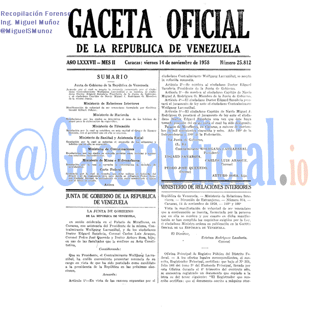Gaceta Oficial 25812 del 14 Noviembre 1958