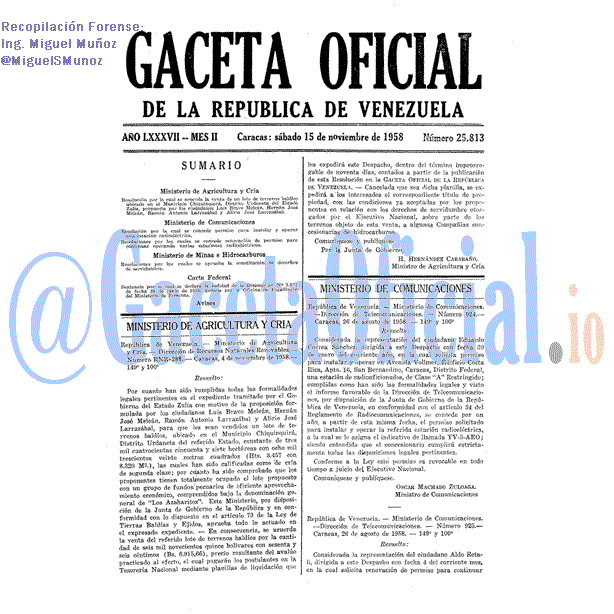 Gaceta Oficial 25813 del 15 Noviembre 1958