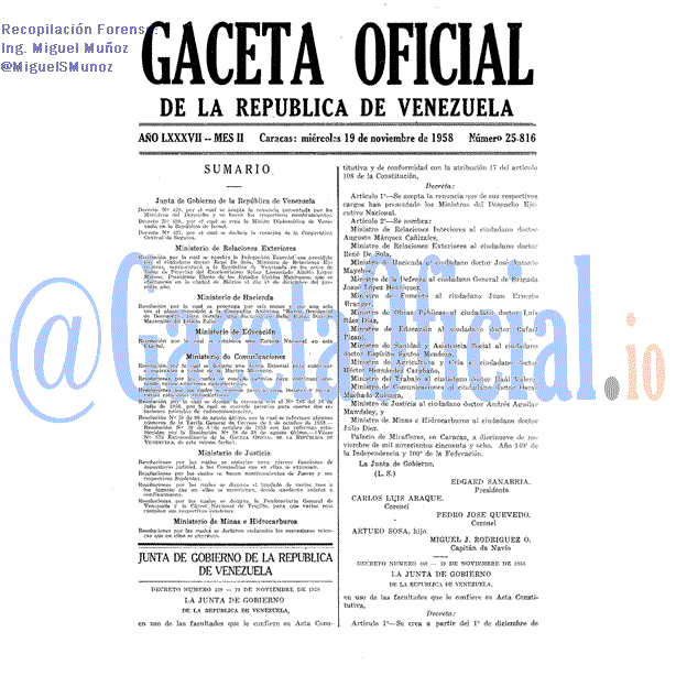Gaceta Oficial 25816 del 19 Noviembre 1958