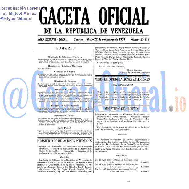 Gaceta Oficial 25819 del 22 Noviembre 1958