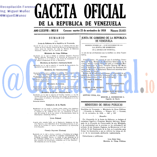 Gaceta Oficial 25821 del 25 Noviembre 1958