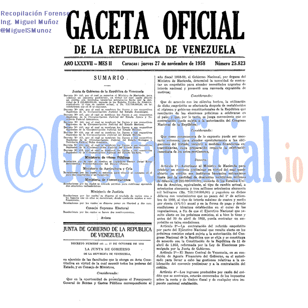 Gaceta Oficial 25823 del 27 Noviembre 1958