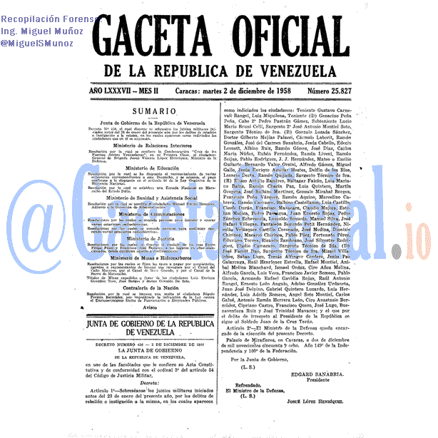 Gaceta Oficial 25827 del 2 Diciembre 1958