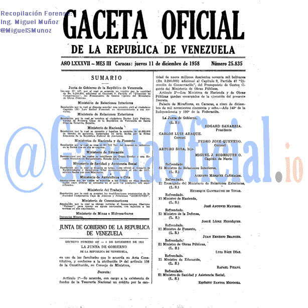 Gaceta Oficial 25835 del 11 Diciembre 1958