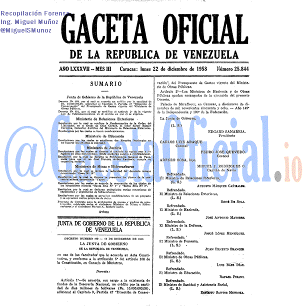 Gaceta Oficial 25844 del 22 Diciembre 1958