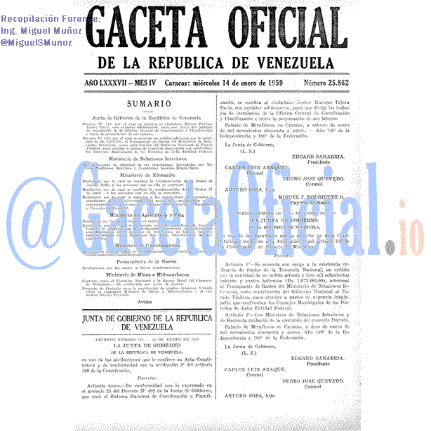 Gaceta Oficial 25862 del 14 Enero 1959