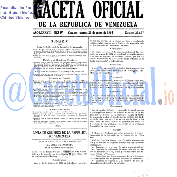 Gaceta Oficial 25867 del 20 Enero 1959