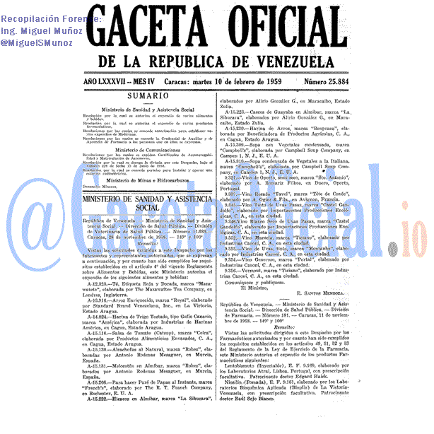 Gaceta Oficial 25884 del 10 Febrero 1959