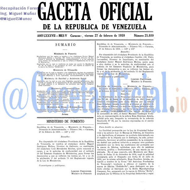 Gaceta Oficial 25899 del 27 Febrero 1959