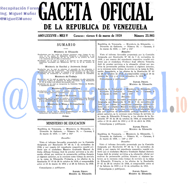 Gaceta Oficial 25905 del 6 Marzo 1959