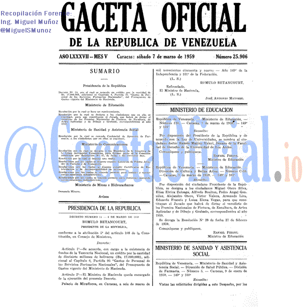 Gaceta Oficial 25906 del 7 Marzo 1959