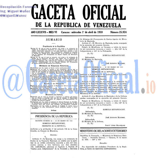 Gaceta Oficial 25924 del 1 Abril 1959