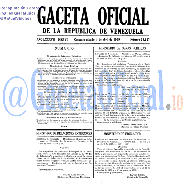 Gaceta Oficial 25927 del 4 Abril 1959