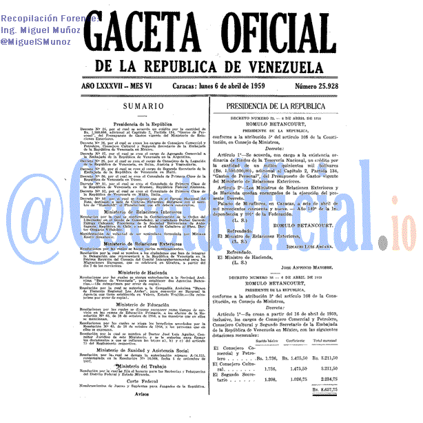 Gaceta Oficial 25928 del 6 Abril 1959