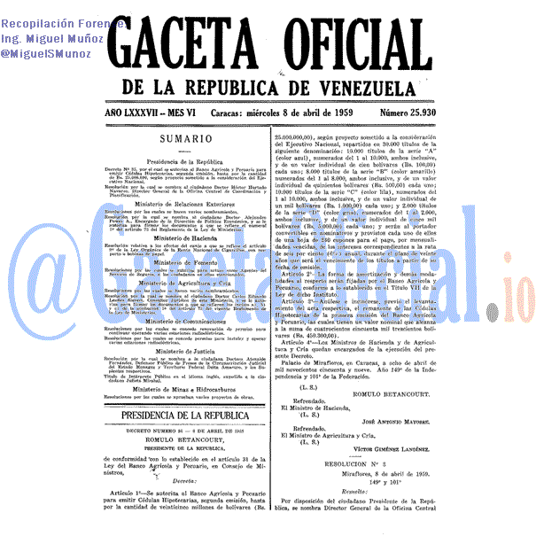 Gaceta Oficial 25930 del 8 Abril 1959