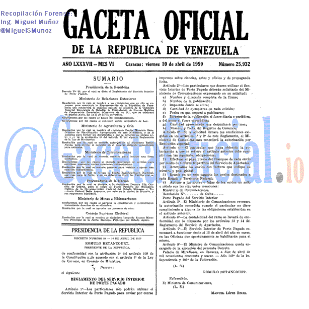 Gaceta Oficial 25932 del 10 Abril 1959