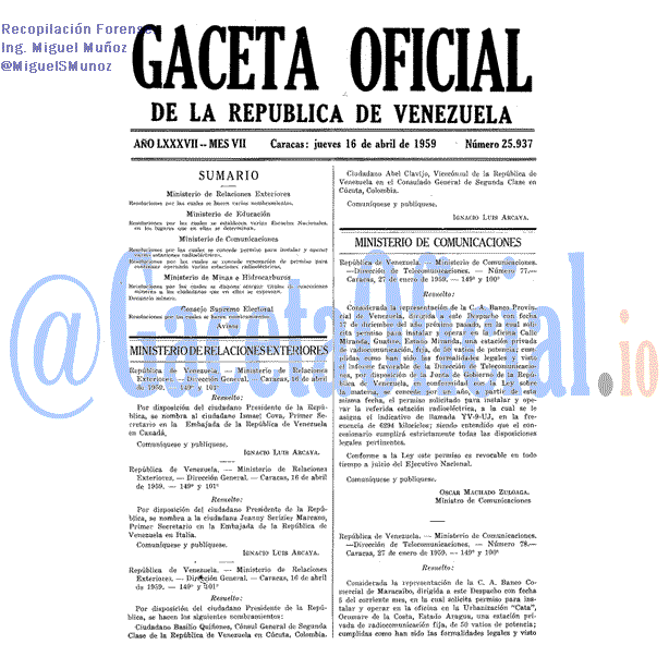Gaceta Oficial 25937 del 16 Abril 1959