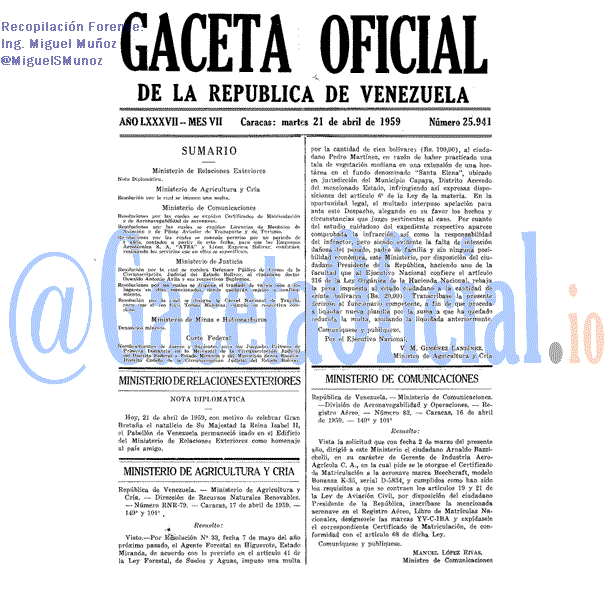 Gaceta Oficial 25941 del 21 Abril 1959