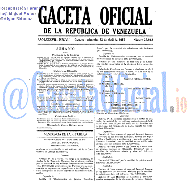 Gaceta Oficial 25942 del 22 Abril 1959