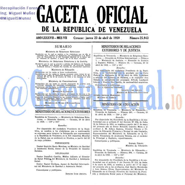 Gaceta Oficial 25943 del 23 Abril 1959
