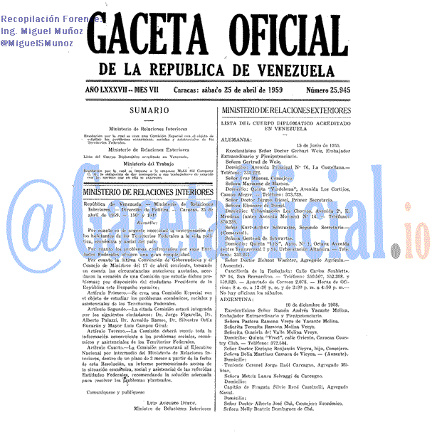 Gaceta Oficial 25945 del 25 Abril 1959