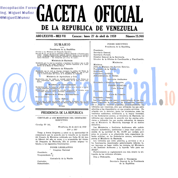 Gaceta Oficial 25946 del 27 Abril 1959