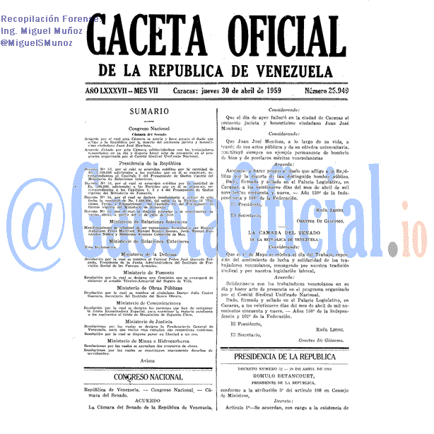 Gaceta Oficial 25949 del 30 Abril 1959